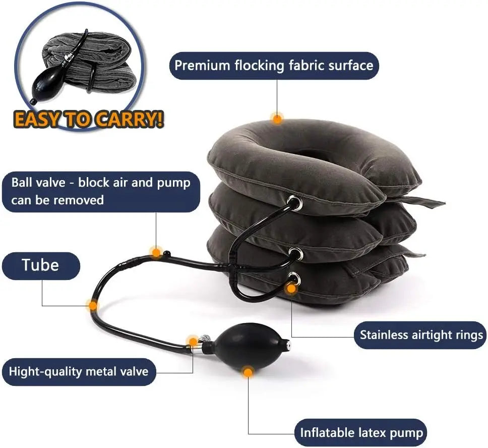 Ergonomic Inflatable Cervical Neck Traction Device - Chiropractor-Recommended for Neck Pain Relief, Herniated Discs & Tension - Adjustable Support, Lightweight & Portable for Work/Travel