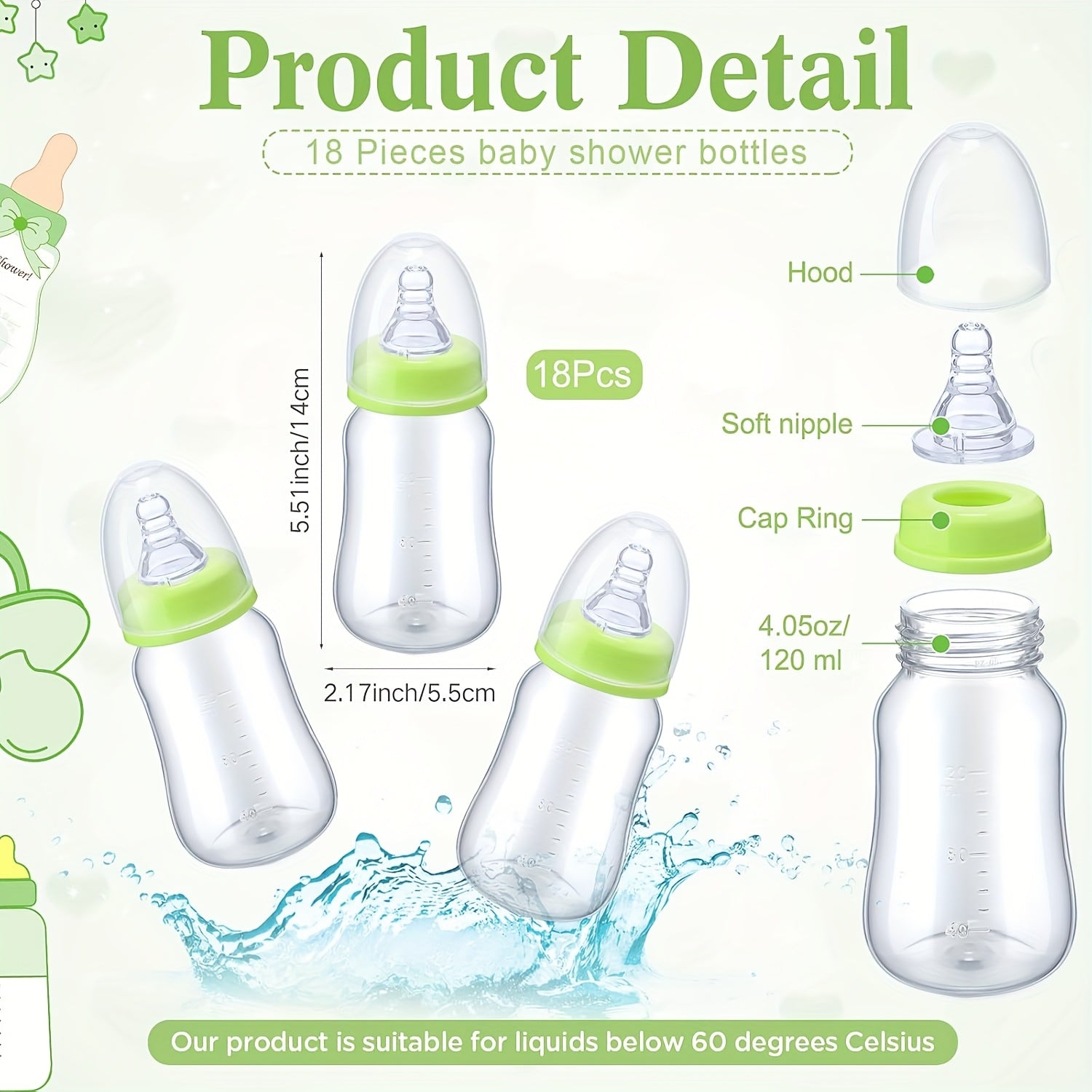 Baby Shower Party Packs, Bottle Chug Baby Shower Game Favors Including Forest Animals Theme Wooden Sign And 18pcs Baby Bottles For Gender Reveal Party Supplies