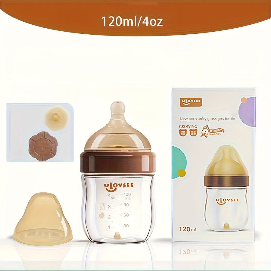 4oz & 8oz High Borosilicate Glass Baby Bottles with Wide-Neck Design, Dark Brown - Durable Feeding Bottle with Air Balance Hole\u002FValve, Perfect Gift for Newborns, Baby Bottle Grip, Newborn Feeding Bottle, Stylish Baby Bottle, High Borosilicate Glass