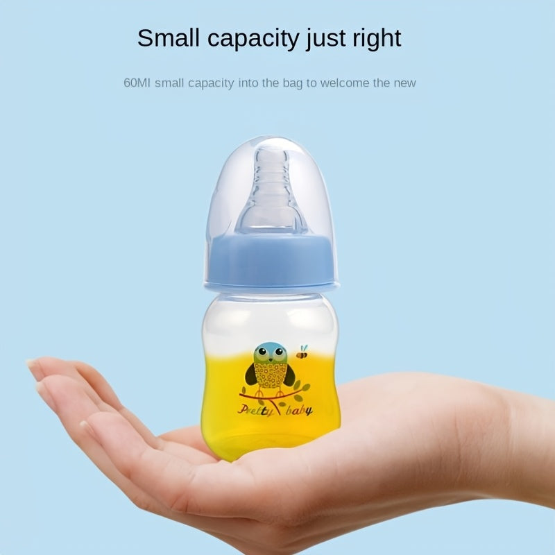 Portable 60ml Baby Bottle with Silicone Nipple for Newborns Up to 6 Months, Ideal for Infant Care.
