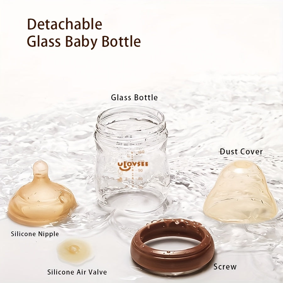 4oz & 8oz High Borosilicate Glass Baby Bottles with Wide-Neck Design, Dark Brown - Durable Feeding Bottle with Air Balance Hole\u002FValve, Perfect Gift for Newborns, Baby Bottle Grip, Newborn Feeding Bottle, Stylish Baby Bottle, High Borosilicate Glass