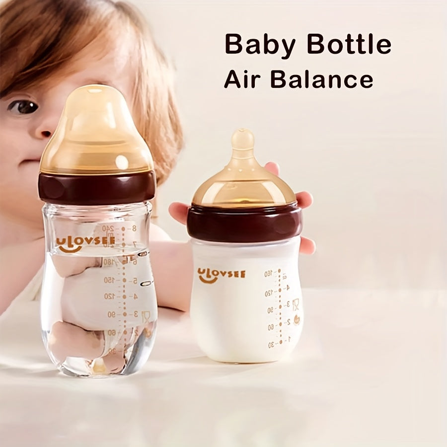 4oz & 8oz High Borosilicate Glass Baby Bottles with Wide-Neck Design, Dark Brown - Durable Feeding Bottle with Air Balance Hole\u002FValve, Perfect Gift for Newborns, Baby Bottle Grip, Newborn Feeding Bottle, Stylish Baby Bottle, High Borosilicate Glass
