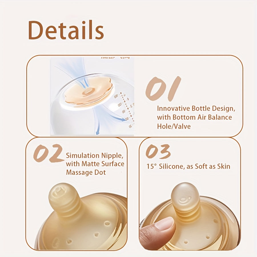 4oz & 8oz High Borosilicate Glass Baby Bottles with Wide-Neck Design, Dark Brown - Durable Feeding Bottle with Air Balance Hole\u002FValve, Perfect Gift for Newborns, Baby Bottle Grip, Newborn Feeding Bottle, Stylish Baby Bottle, High Borosilicate Glass