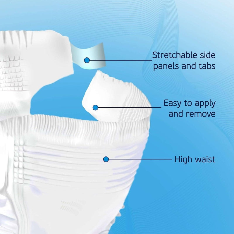 2XL Adult Diapers Women and Men - 12 Bariatric Disposable Briefs with Tabs and Stretchable Side Panels - Breathable with Maximum Absorbency