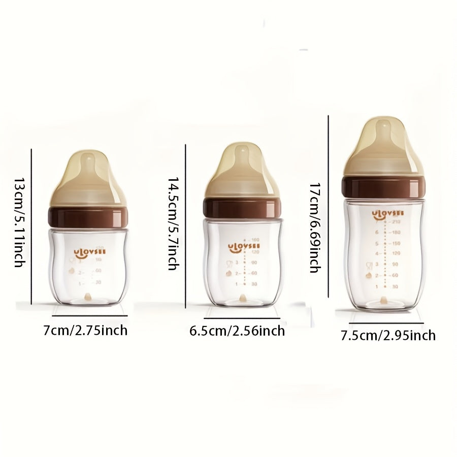 4oz & 8oz High Borosilicate Glass Baby Bottles with Wide-Neck Design, Dark Brown - Durable Feeding Bottle with Air Balance Hole\u002FValve, Perfect Gift for Newborns, Baby Bottle Grip, Newborn Feeding Bottle, Stylish Baby Bottle, High Borosilicate Glass