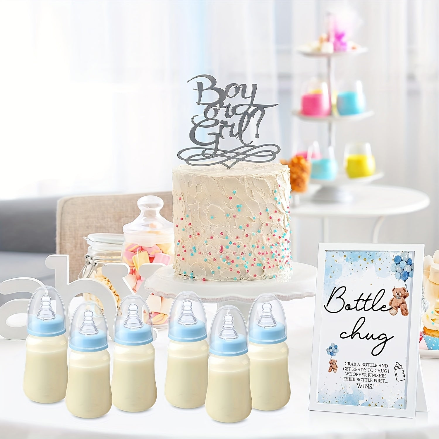 Baby Shower Party Packs, Bottle Chug Baby Shower Game Favors Including Forest Animals Theme Wooden Sign And 18pcs Baby Bottles For Gender Reveal Party Supplies