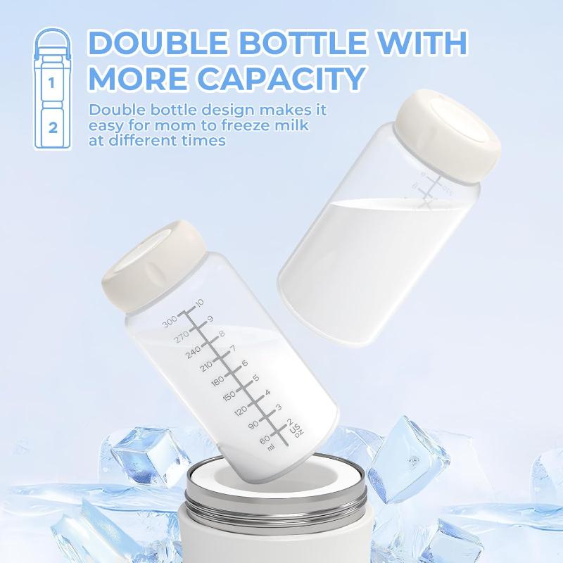 Portable Breast Milk Cooler, 22oz Breastmilk Cooler Bottle for Outdoor with 360°Total Cooling for 24 Hours, Storage Container with 2pcs Baby Bottles, Breastfeeding Essentials, Beige