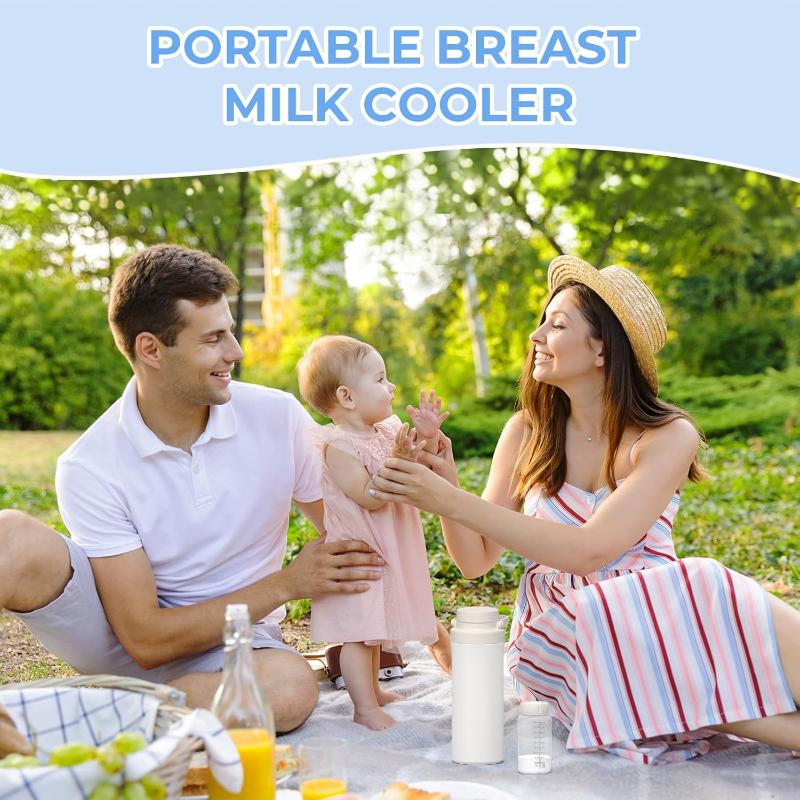 Portable Breast Milk Cooler, 22oz Breastmilk Cooler Bottle for Outdoor with 360°Total Cooling for 24 Hours, Storage Container with 2pcs Baby Bottles, Breastfeeding Essentials, Beige