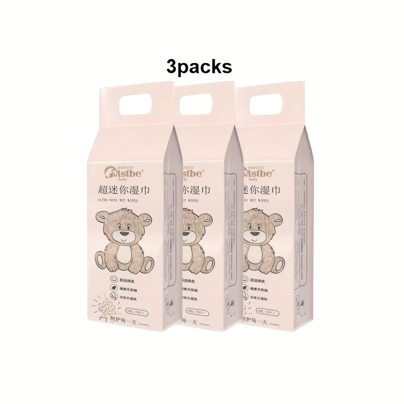 3 Mentions, 30 Packs, a Total of 210pcs of Portable Mini Wipes, Cute Bear Model, Personal Cleaning, Clean And Moisturizing, Use at Any Time, Hand Wipe