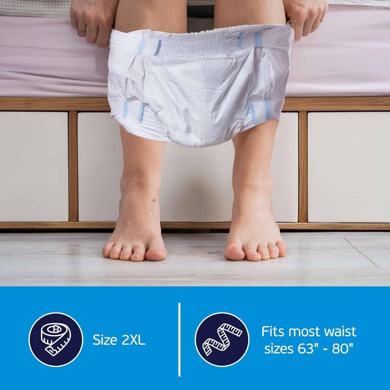 2XL Adult Diapers Women and Men - 12 Bariatric Disposable Briefs with Tabs and Stretchable Side Panels - Breathable with Maximum Absorbency
