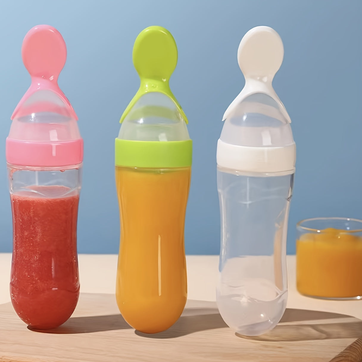 7pcs\u002FSet Baby Feeding Set: 2pcs Silicone Feeding Bottle with Spoon, Squeeze Baby Food Dispensing Feeder, 2pcs Fresh Food Feeder Pacifier, 3-Size Nipples, Toddler Feeding Bottle Set