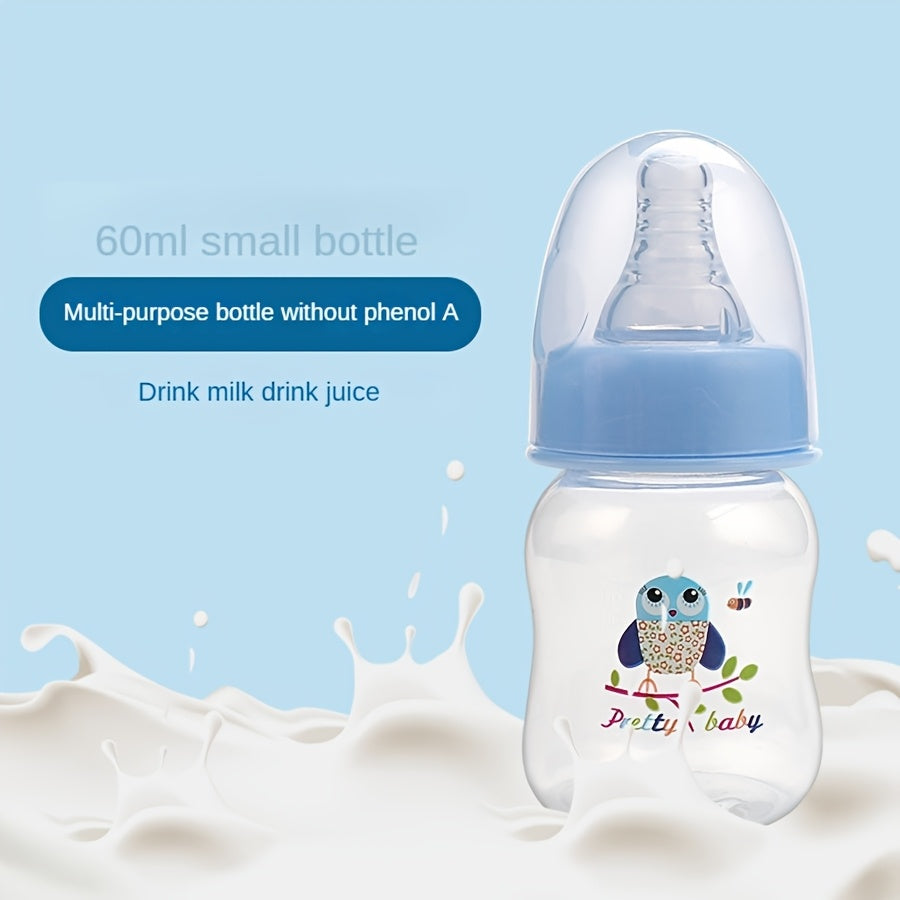 Portable 60ml Baby Bottle with Silicone Nipple for Newborns Up to 6 Months, Ideal for Infant Care.