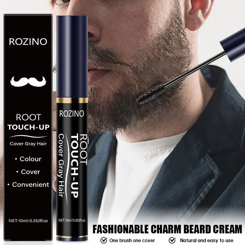 Rozino Beard Root Touch-Up - Covers Gray Hair, Gentle & Skin Friendly, Fast Application, Natural Film-Forming Formula, Smooth Silky Paste for Rich Beards