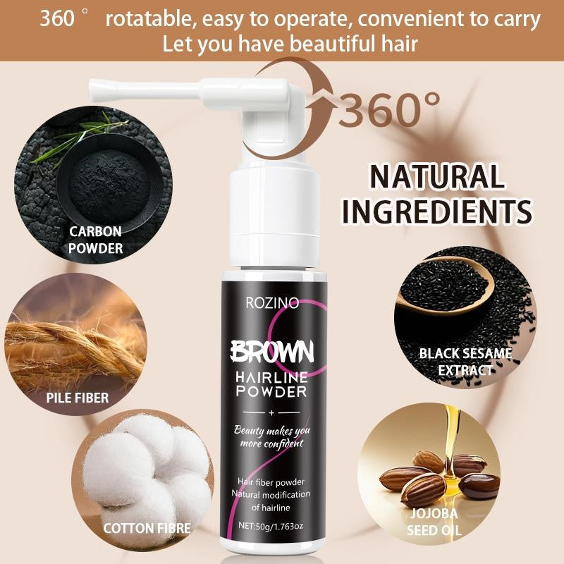 Rozino Brown Hairline Powder Root Touch Up Hair Color for Gray Coverage Bald Spot Concealing Hair Powder for Women & Men 48-Hour Stain-Proof Formula