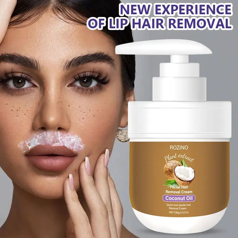 ROZINO Coconut Oil Hair Removal Cream - Gentle & Painless Full Body Depilatory for Face, Arms & Legs