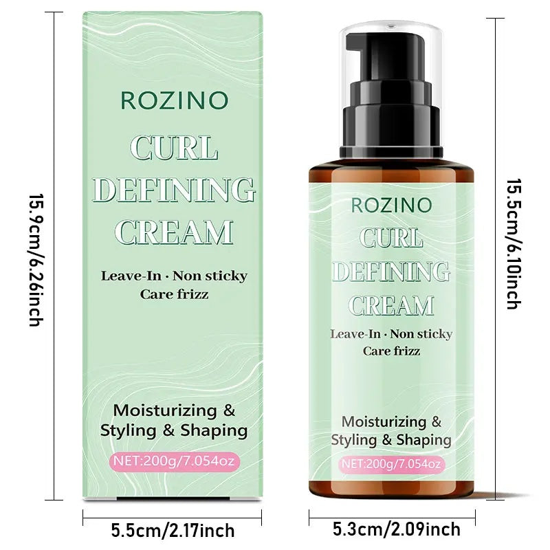 ROZINO Curl Defining Cream - Gentle Non-Washing Formula for Healthy Curls & Frizz Control - 200g Moisturizing Styling Shaping Leave-In Product