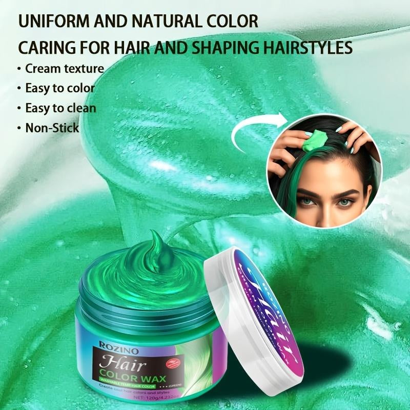 ROZINO Green Hair Coloring Styling Wax for Men - Long Lasting Natural Color Therapy Shampoo & Moisturizing Care for Beard Growth & Haircare