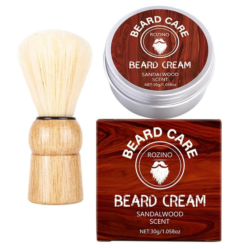 ROZINO Men's Beard Care Shaving Cream - Sandalwood Scented Grooming Essential Facial Moisturizer Foam Cleansing 30g