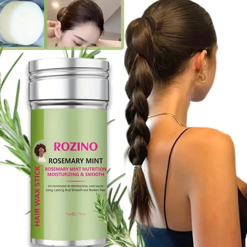 Rozino Rosemary Mint Hair Wax Stick 75g Tames Frizz Smooths Broken Hair Long Lasting Styling for Daily Party Sports Moisturizing Smooth Formula