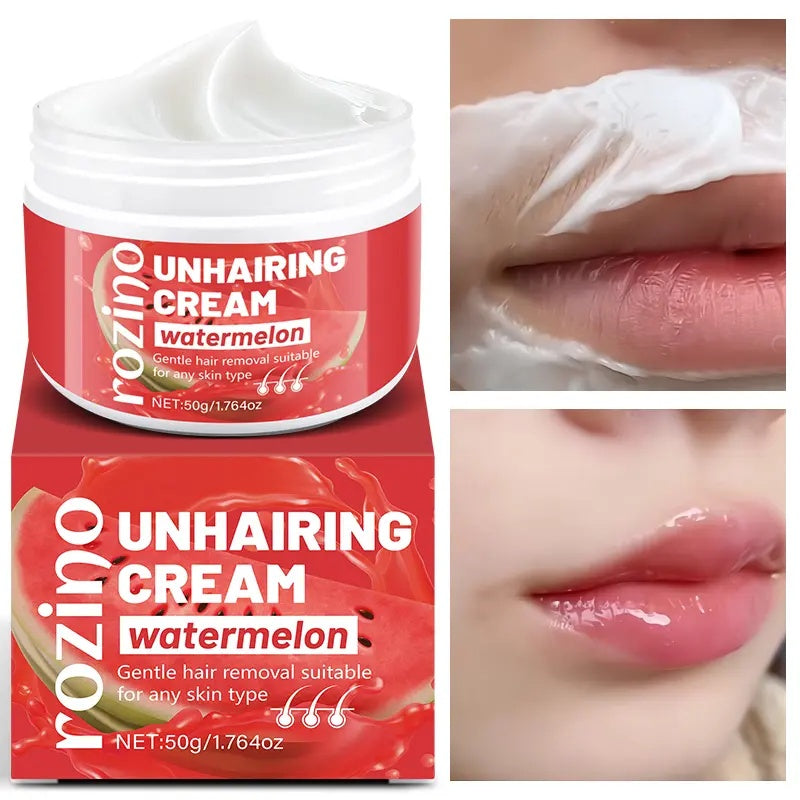 Rozino Watermelon Unhairing Cream Gentle Hair Removal for Arms Legs Chest & Pubic Area Painless Flawless Results for All Skin Types 50g